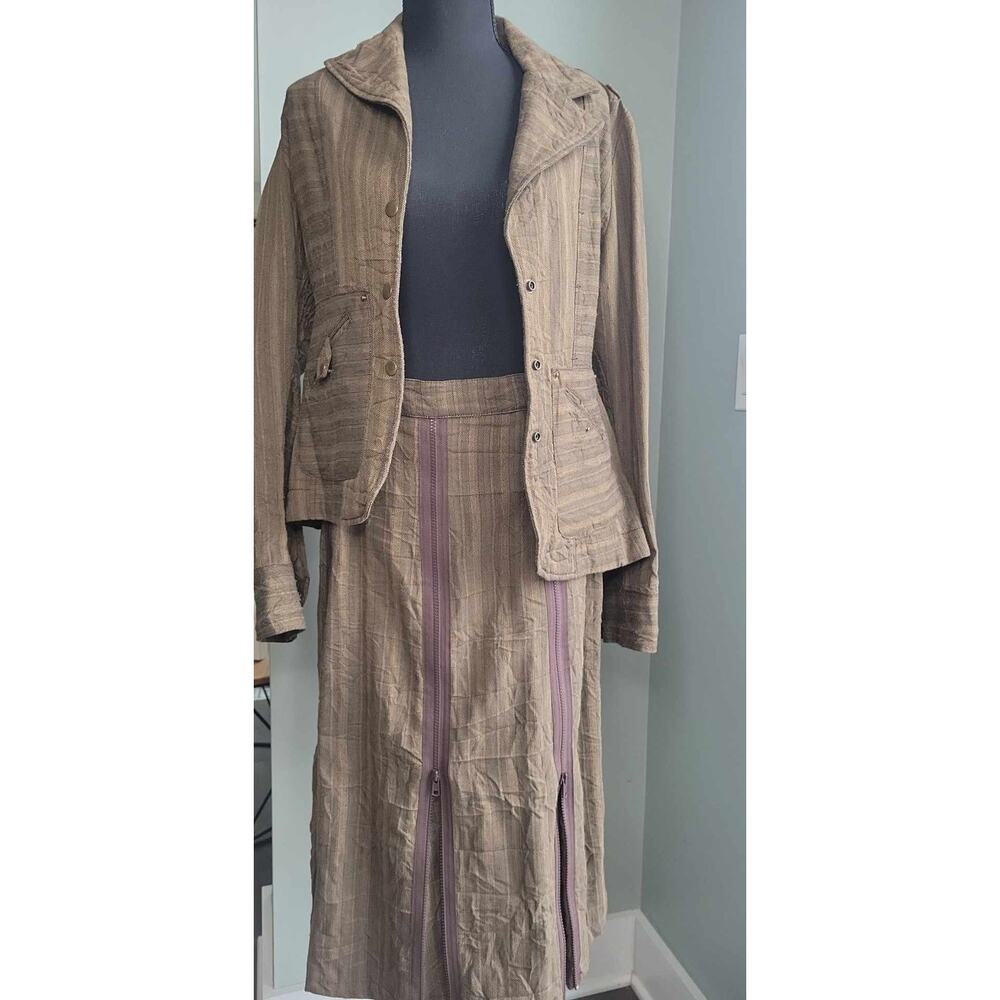 Dick & Jayne Los Angeles Vintage Zipper Flare Brown Skirt Suit - Size Small